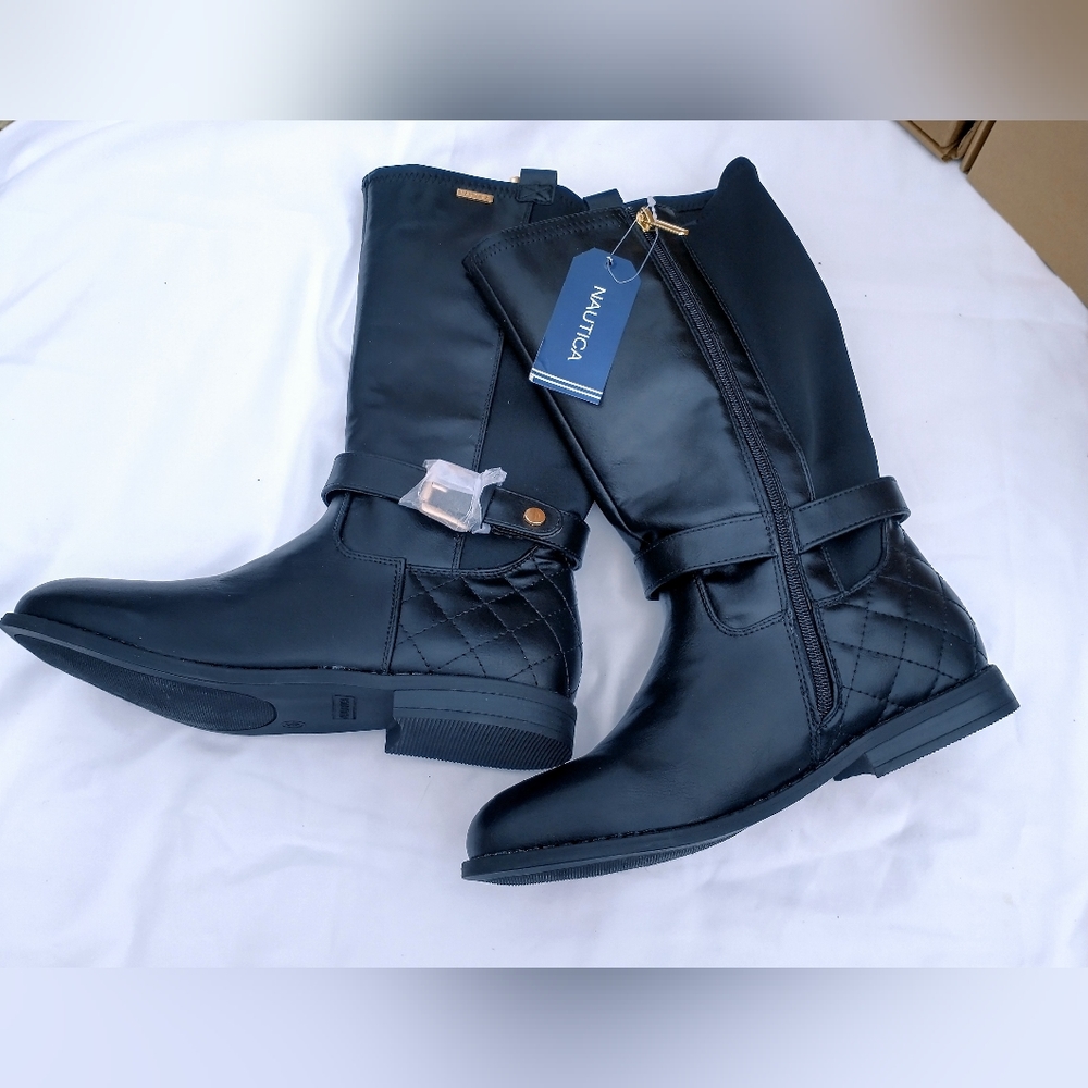 NAUTICA Little Girls Amelliah Zipper Closure Knee High Boots, Size 5, Black, NWT